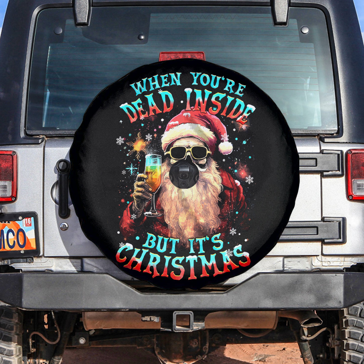 Skeleton Santa Claus Spare Tire Cover Whe You're Dead Inside But It's Christmas - Wonder Print Shop