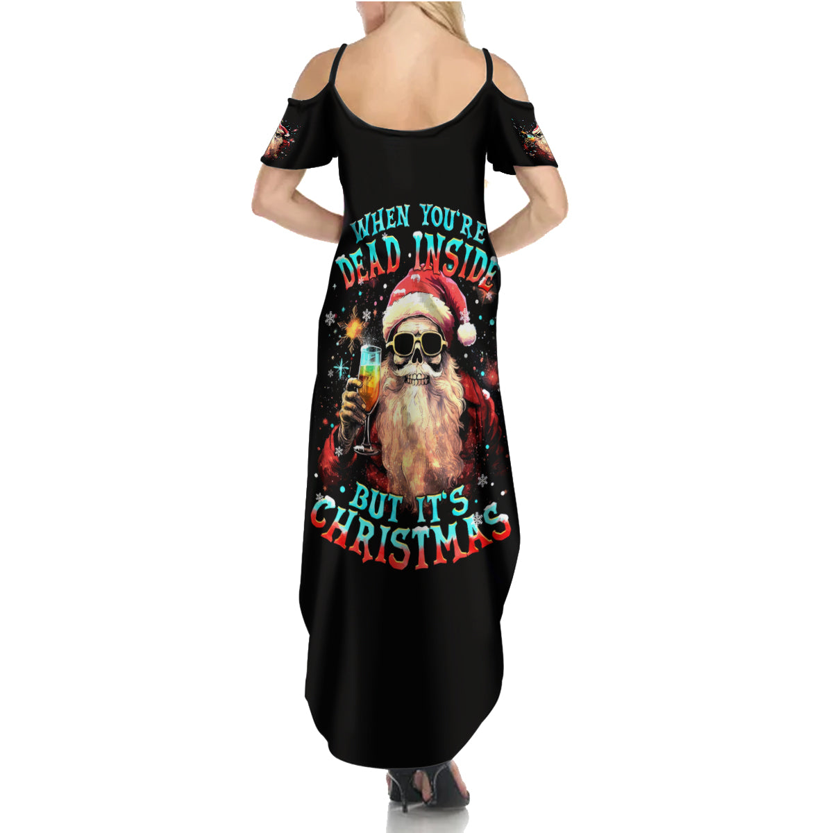Skeleton Santa Claus Summer Maxi Dress Whe You're Dead Inside But It's Christmas - Wonder Print Shop