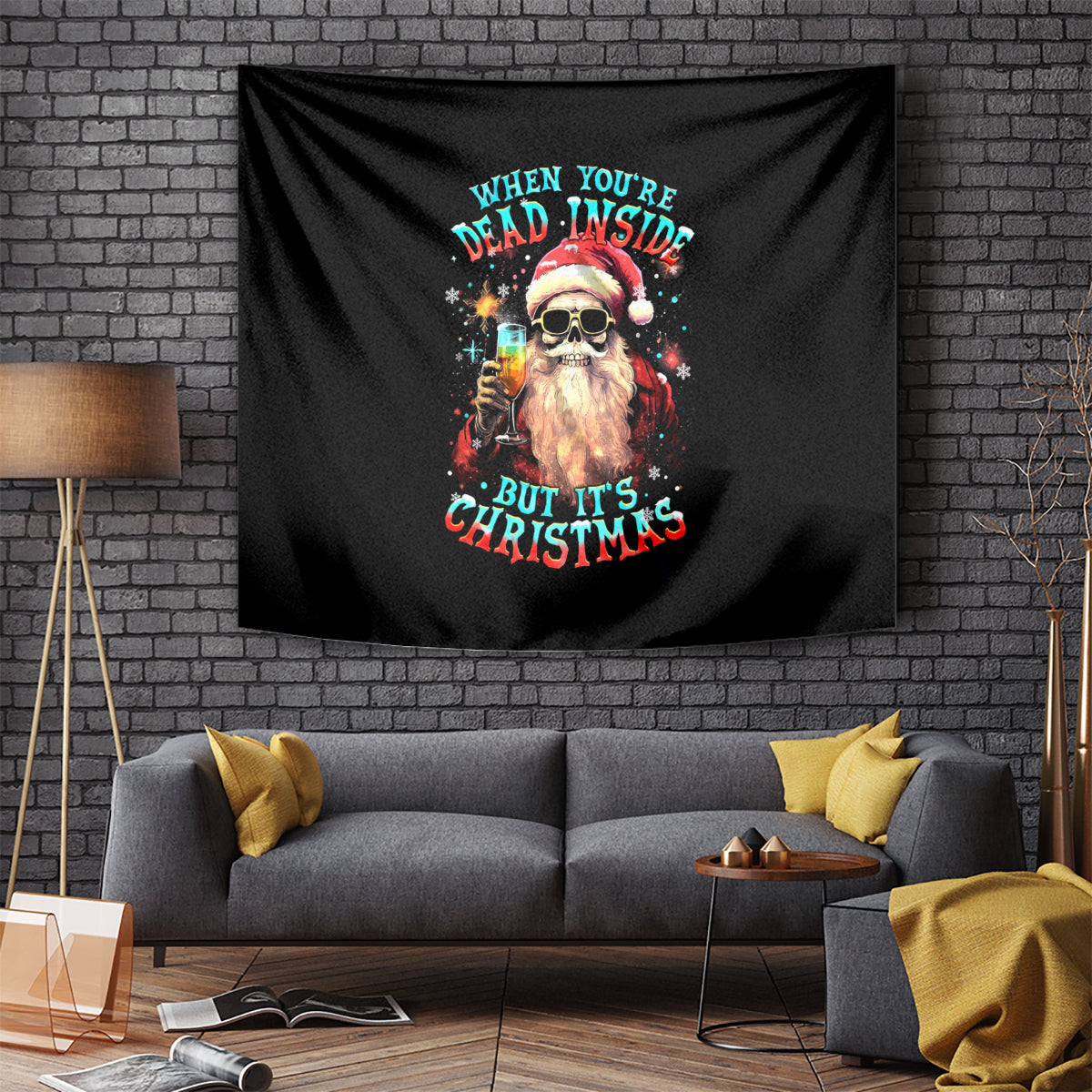 Skeleton Santa Claus Tapestry Whe You're Dead Inside But It's Christmas - Wonder Print Shop