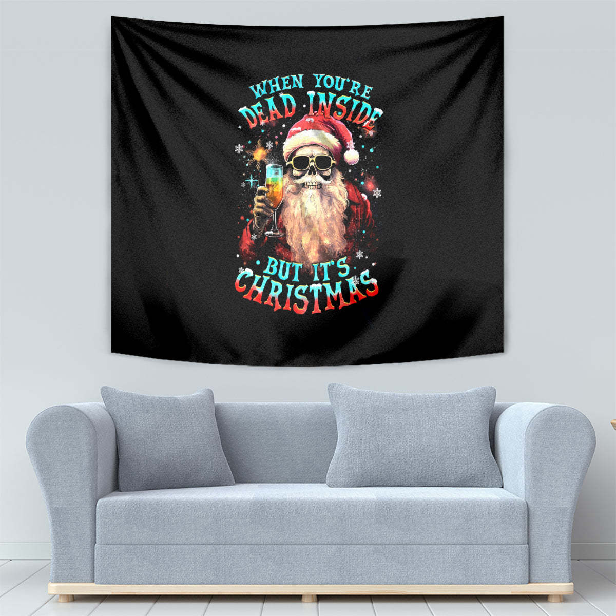 Skeleton Santa Claus Tapestry Whe You're Dead Inside But It's Christmas - Wonder Print Shop