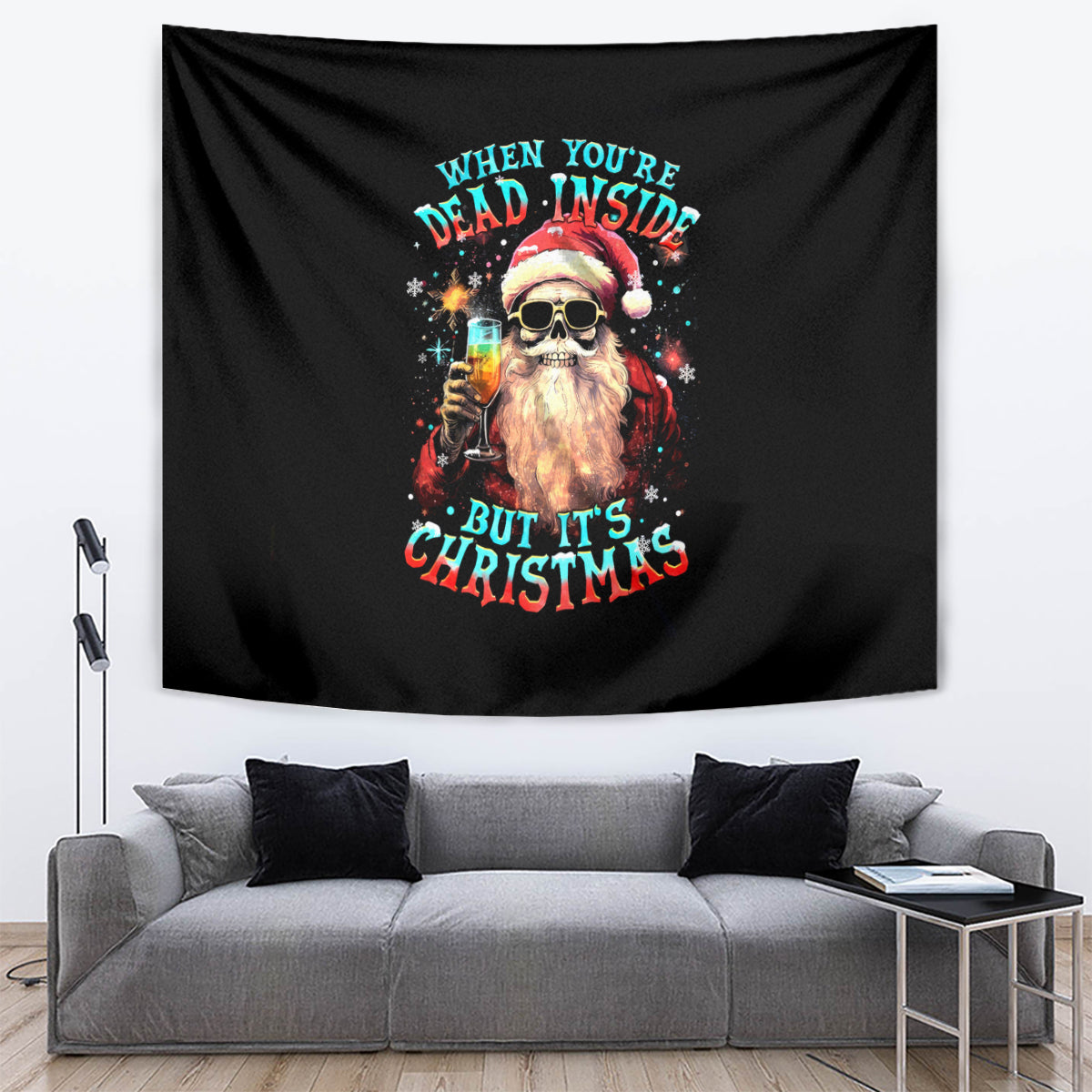 Skeleton Santa Claus Tapestry Whe You're Dead Inside But It's Christmas - Wonder Print Shop