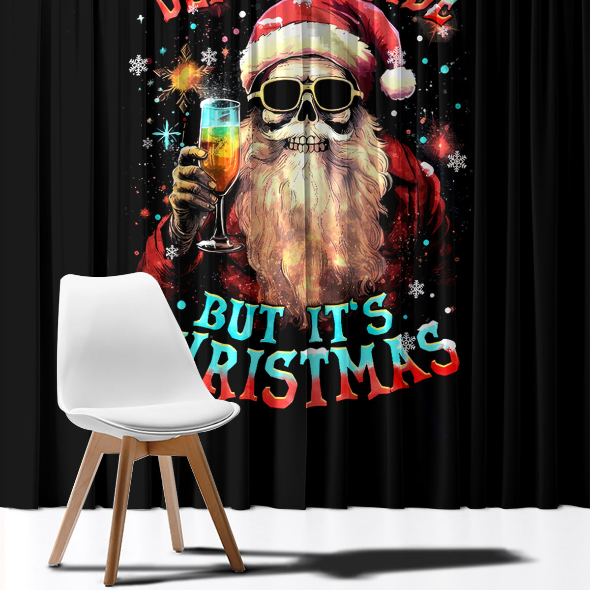 Skeleton Santa Claus Window Curtain Whe You're Dead Inside But It's Christmas - Wonder Print Shop