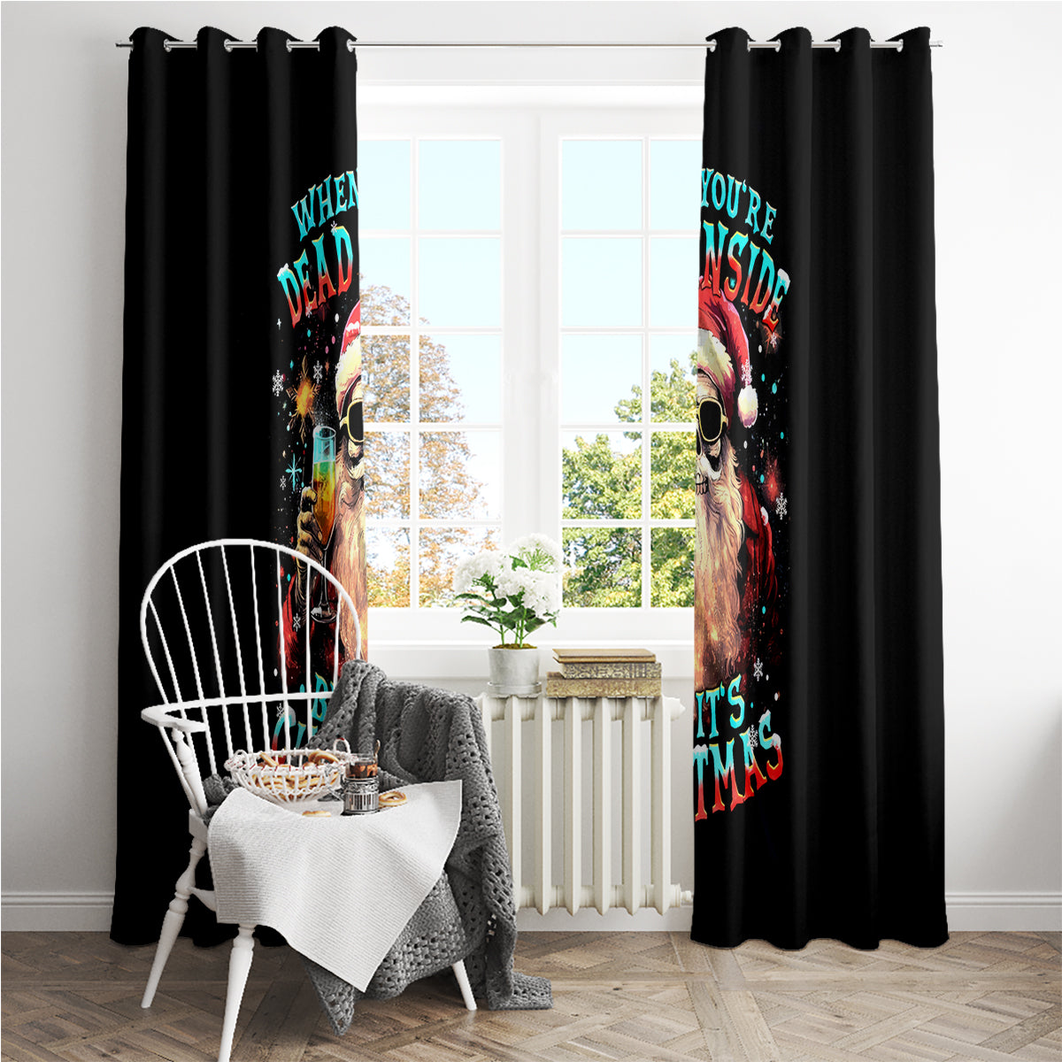 Skeleton Santa Claus Window Curtain Whe You're Dead Inside But It's Christmas - Wonder Print Shop