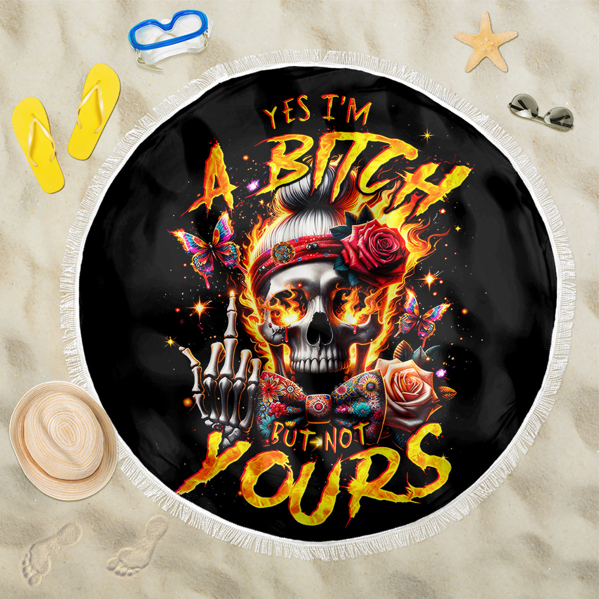 Lady Skull Beach Blanket Yes I'm A Bitch But Not Yours - Wonder Print Shop