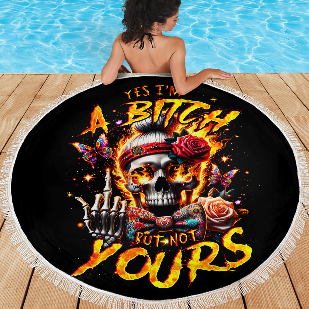 Lady Skull Beach Blanket Yes I'm A Bitch But Not Yours - Wonder Print Shop