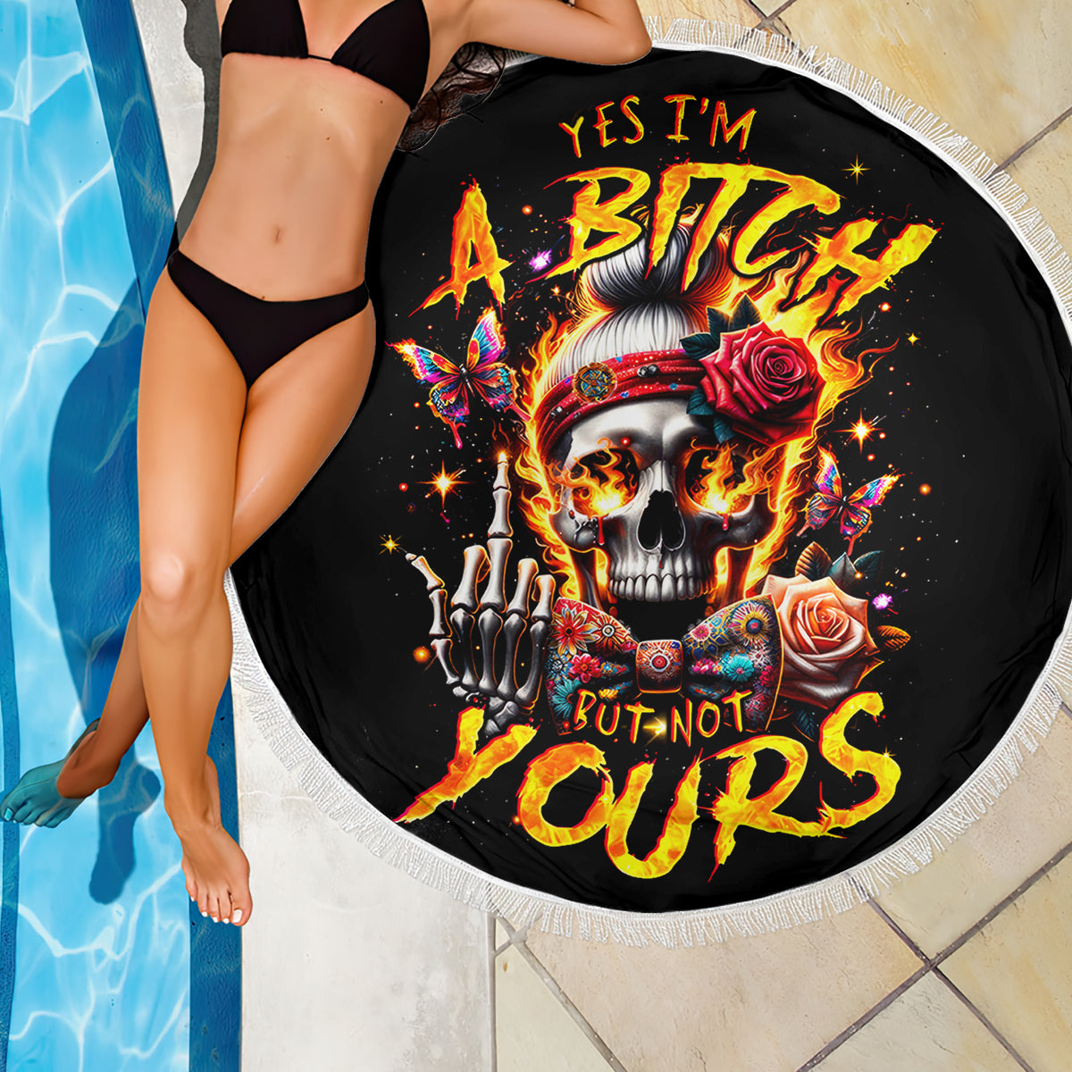 Lady Skull Beach Blanket Yes I'm A Bitch But Not Yours - Wonder Print Shop