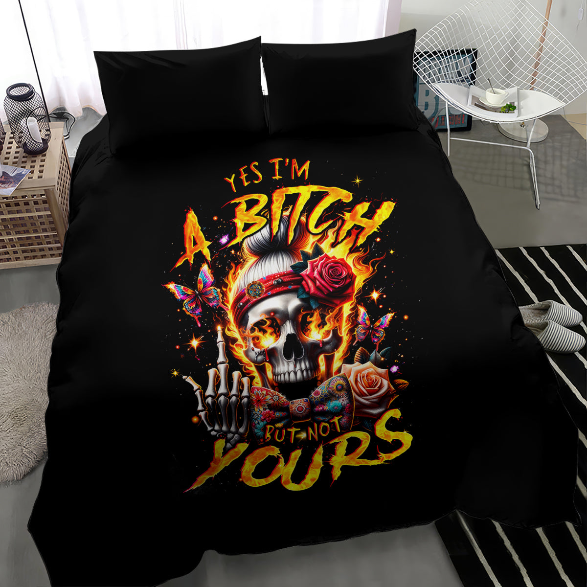 Lady Skull Bedding Set Yes I'm A Bitch But Not Yours - Wonder Print Shop