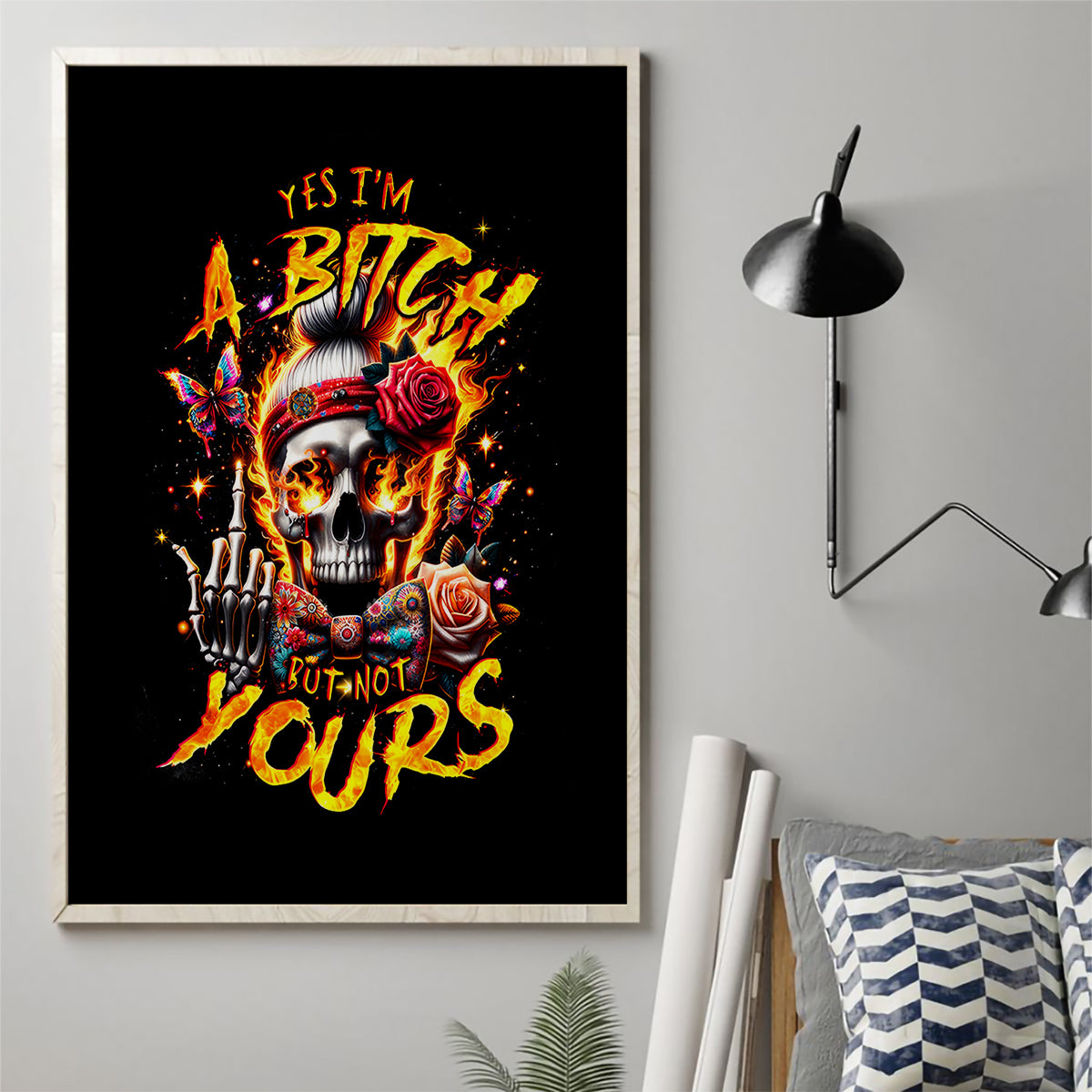 Lady Skull Canvas Wall Art Yes I'm A Bitch But Not Yours - Wonder Print Shop