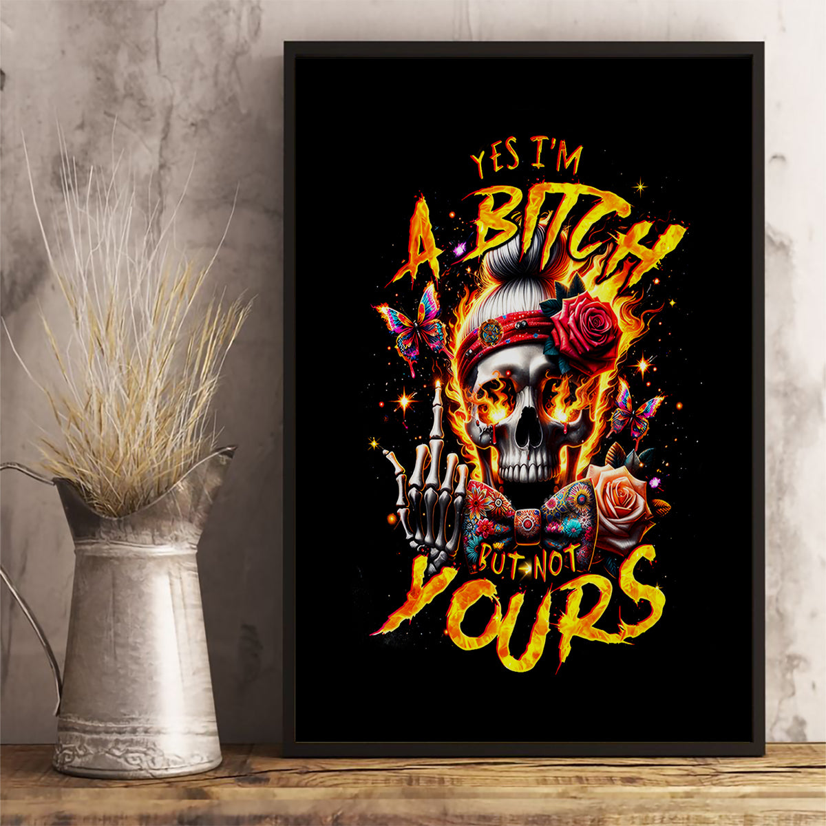 Lady Skull Canvas Wall Art Yes I'm A Bitch But Not Yours - Wonder Print Shop