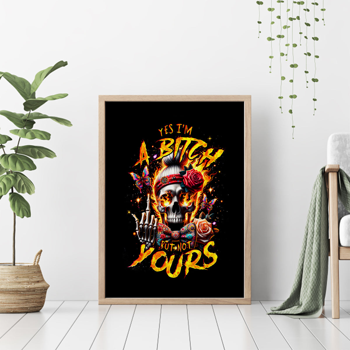 Lady Skull Canvas Wall Art Yes I'm A Bitch But Not Yours - Wonder Print Shop