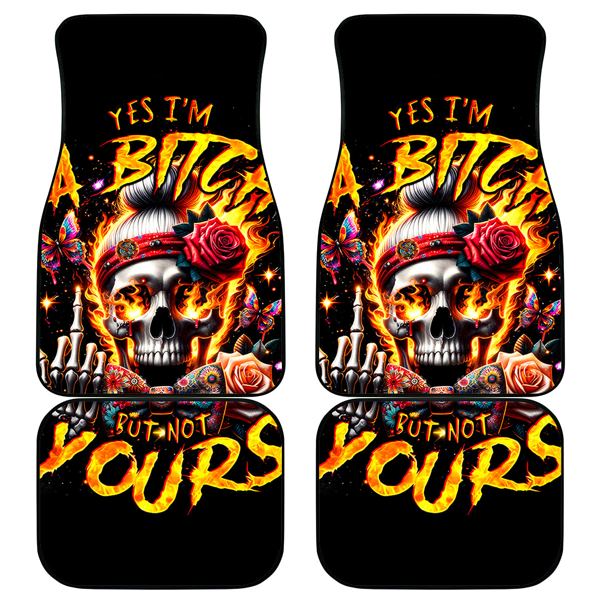 Lady Skull Car Mats Yes I'm A Bitch But Not Yours - Wonder Print Shop