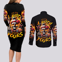 Lady Skull Couples Matching Long Sleeve Bodycon Dress and Long Sleeve Button Shirt Yes I'm A Bitch But Not Yours - Wonder Print Shop