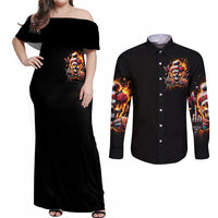 Lady Skull Couples Matching Off Shoulder Maxi Dress and Long Sleeve Button Shirt Yes I'm A Bitch But Not Yours - Wonder Print Shop