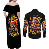 Lady Skull Couples Matching Off Shoulder Maxi Dress and Long Sleeve Button Shirt Yes I'm A Bitch But Not Yours - Wonder Print Shop