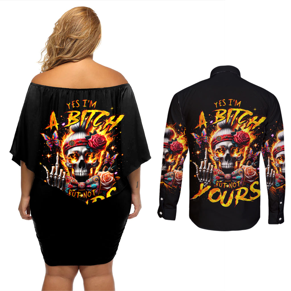 Lady Skull Couples Matching Off Shoulder Short Dress and Long Sleeve Button Shirt Yes I'm A Bitch But Not Yours - Wonder Print Shop