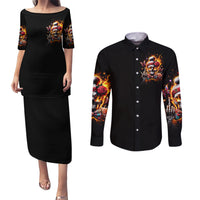 Lady Skull Couples Matching Puletasi Dress and Long Sleeve Button Shirt Yes I'm A Bitch But Not Yours - Wonder Print Shop