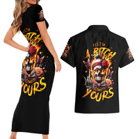 Lady Skull Couples Matching Short Sleeve Bodycon Dress and Hawaiian Shirt Yes I'm A Bitch But Not Yours - Wonder Print Shop