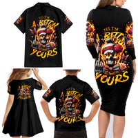 Lady Skull Family Matching Long Sleeve Bodycon Dress and Hawaiian Shirt Yes I'm A Bitch But Not Yours - Wonder Print Shop