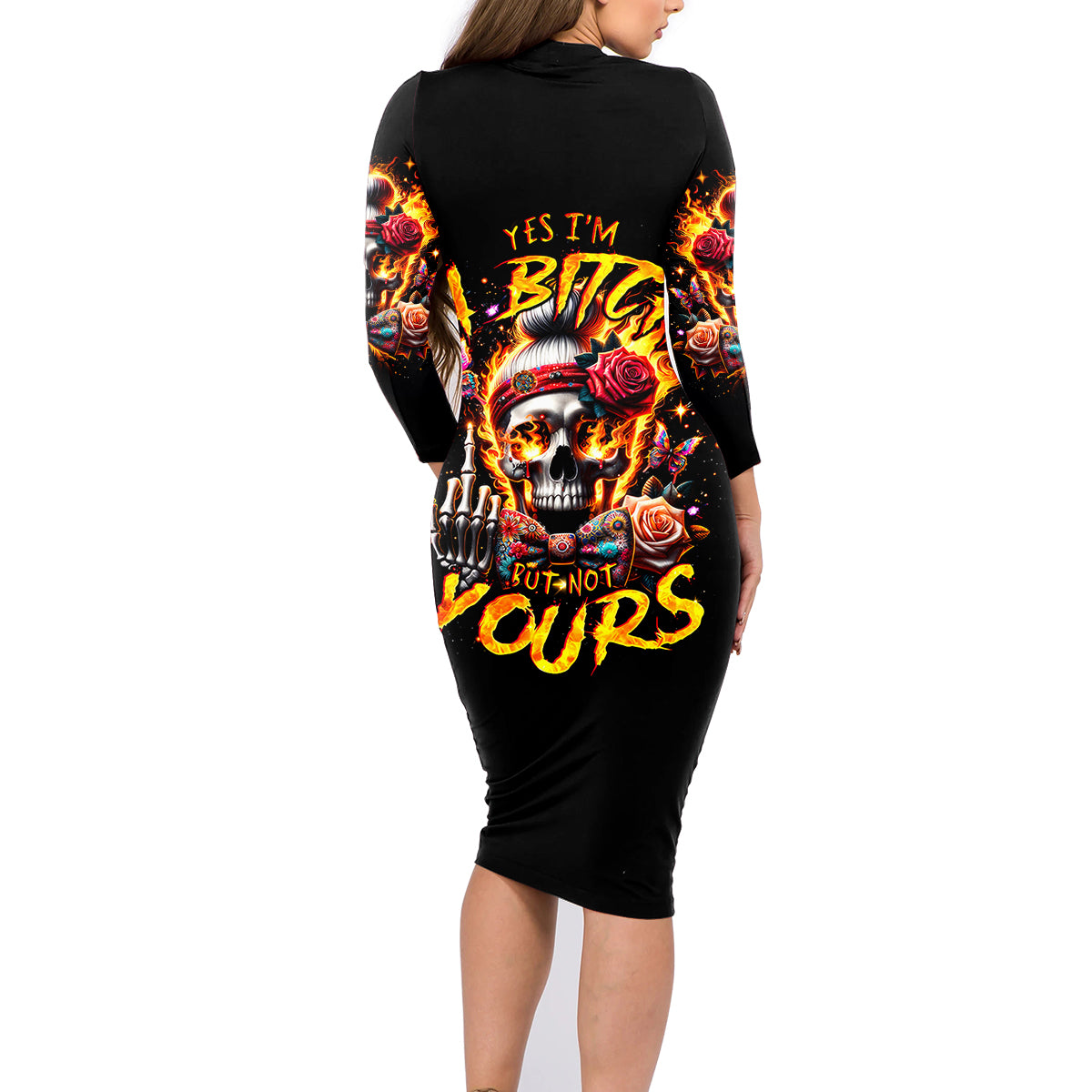 Lady Skull Family Matching Long Sleeve Bodycon Dress and Hawaiian Shirt Yes I'm A Bitch But Not Yours - Wonder Print Shop