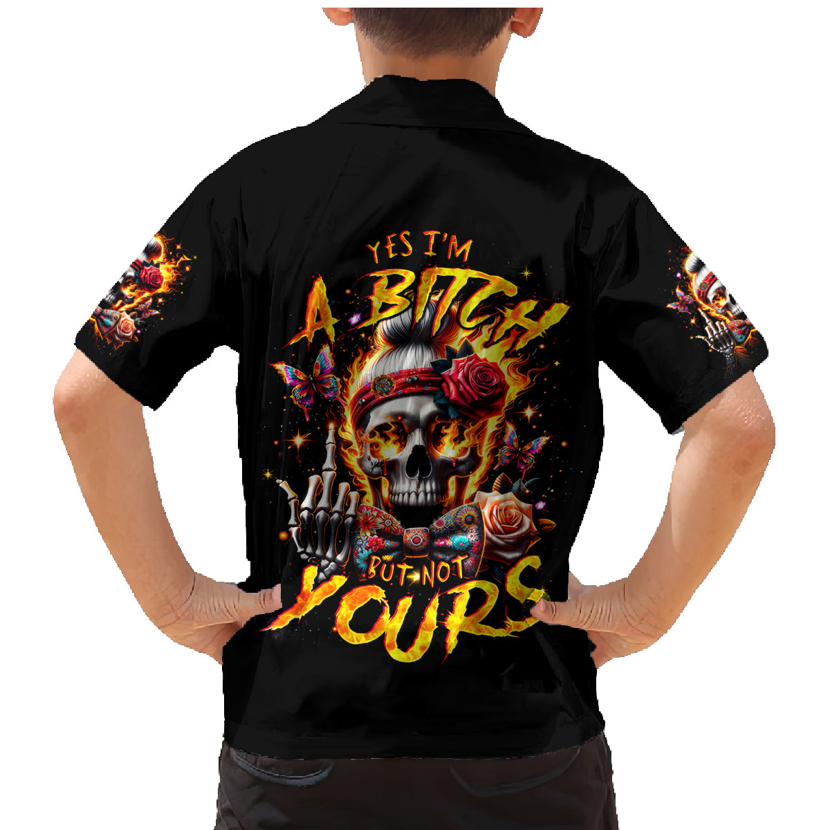 Lady Skull Family Matching Mermaid Dress and Hawaiian Shirt Yes I'm A Bitch But Not Yours - Wonder Print Shop