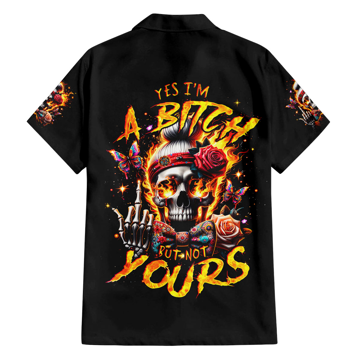 Lady Skull Family Matching Off Shoulder Long Sleeve Dress and Hawaiian Shirt Yes I'm A Bitch But Not Yours - Wonder Print Shop