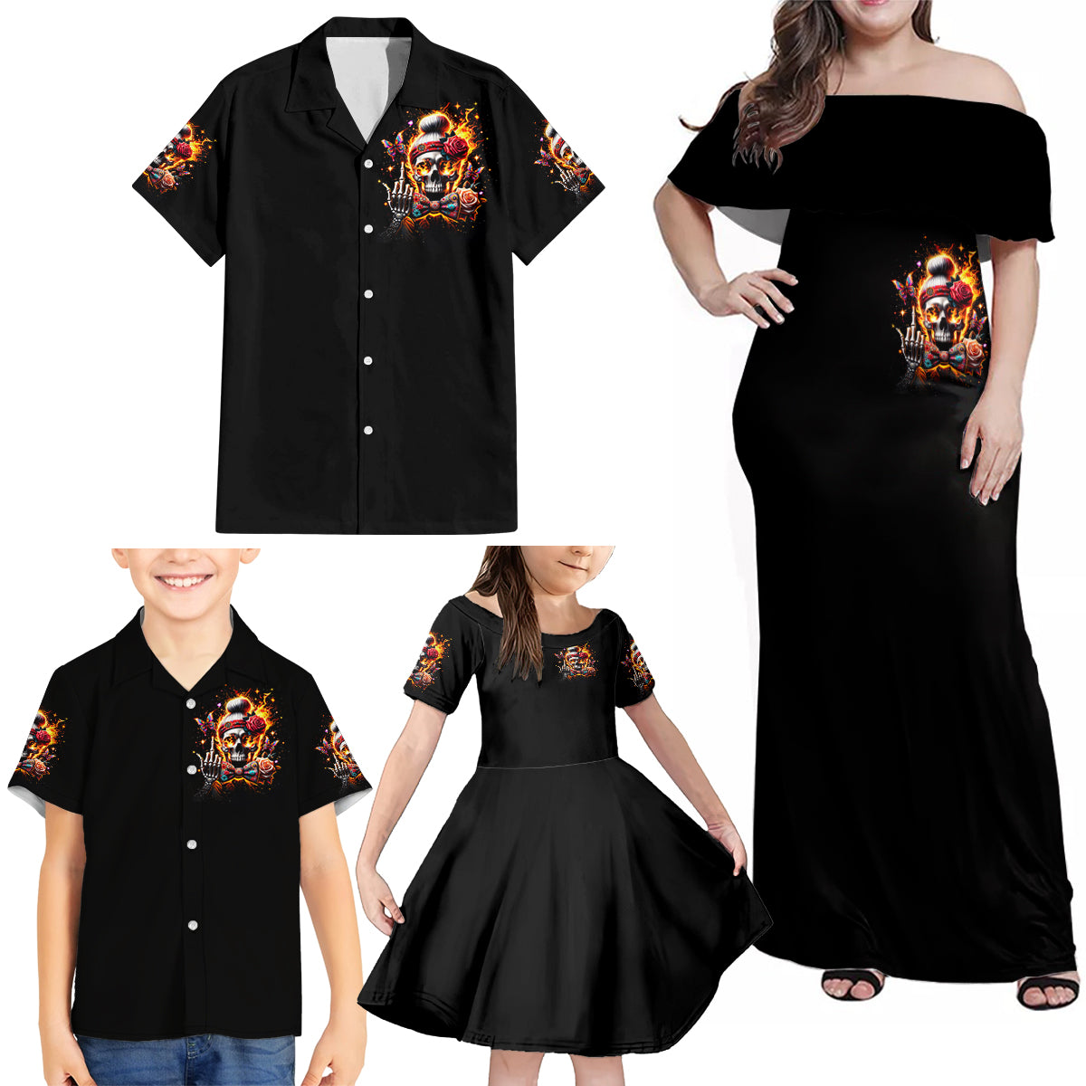 Lady Skull Family Matching Off Shoulder Maxi Dress and Hawaiian Shirt Yes I'm A Bitch But Not Yours - Wonder Print Shop