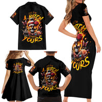 Lady Skull Family Matching Short Sleeve Bodycon Dress and Hawaiian Shirt Yes I'm A Bitch But Not Yours - Wonder Print Shop