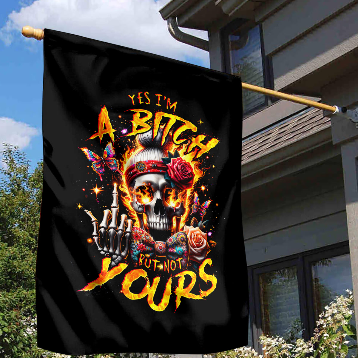 Lady Skull Garden Flag Yes I'm A Bitch But Not Yours - Wonder Print Shop