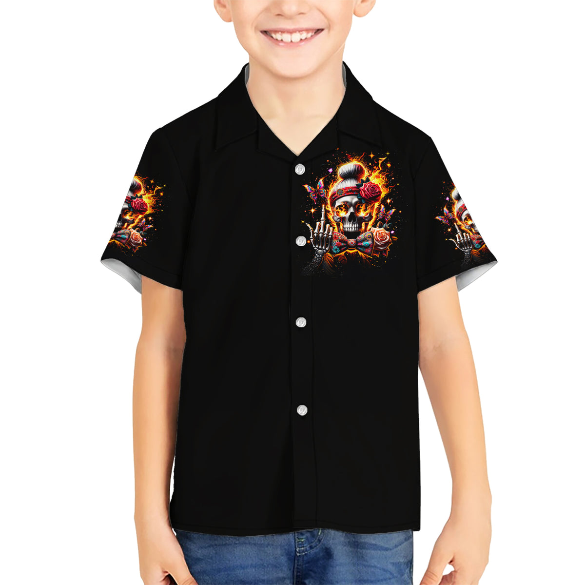 Lady Skull Kid Hawaiian Shirt Yes I'm A Bitch But Not Yours - Wonder Print Shop