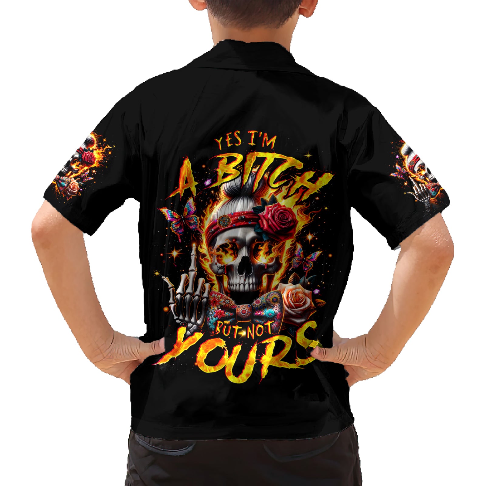 Lady Skull Kid Hawaiian Shirt Yes I'm A Bitch But Not Yours - Wonder Print Shop