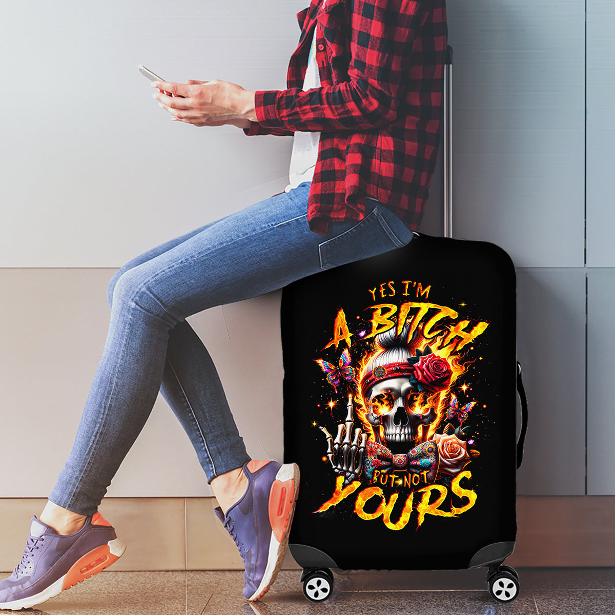 Lady Skull Luggage Cover Yes I'm A Bitch But Not Yours - Wonder Print Shop
