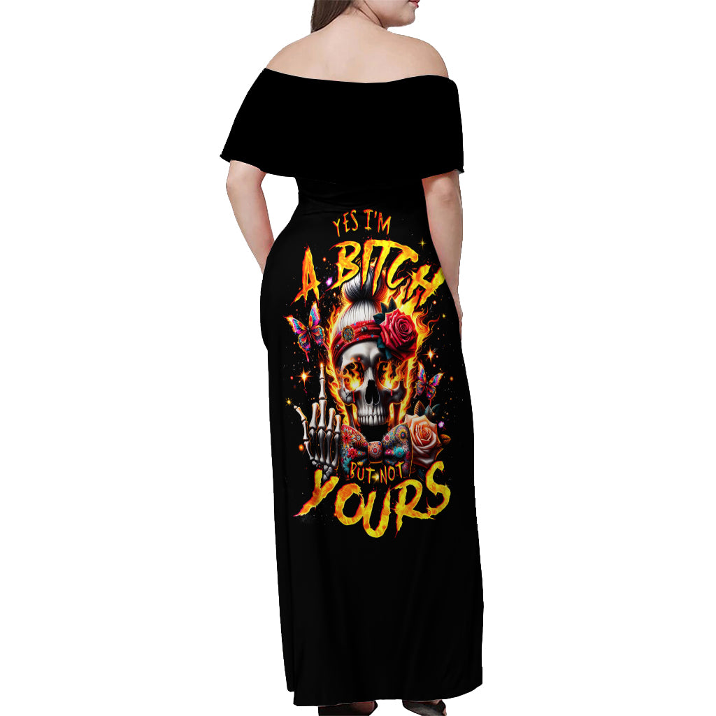 Lady Skull Off Shoulder Maxi Dress Yes I'm A Bitch But Not Yours - Wonder Print Shop