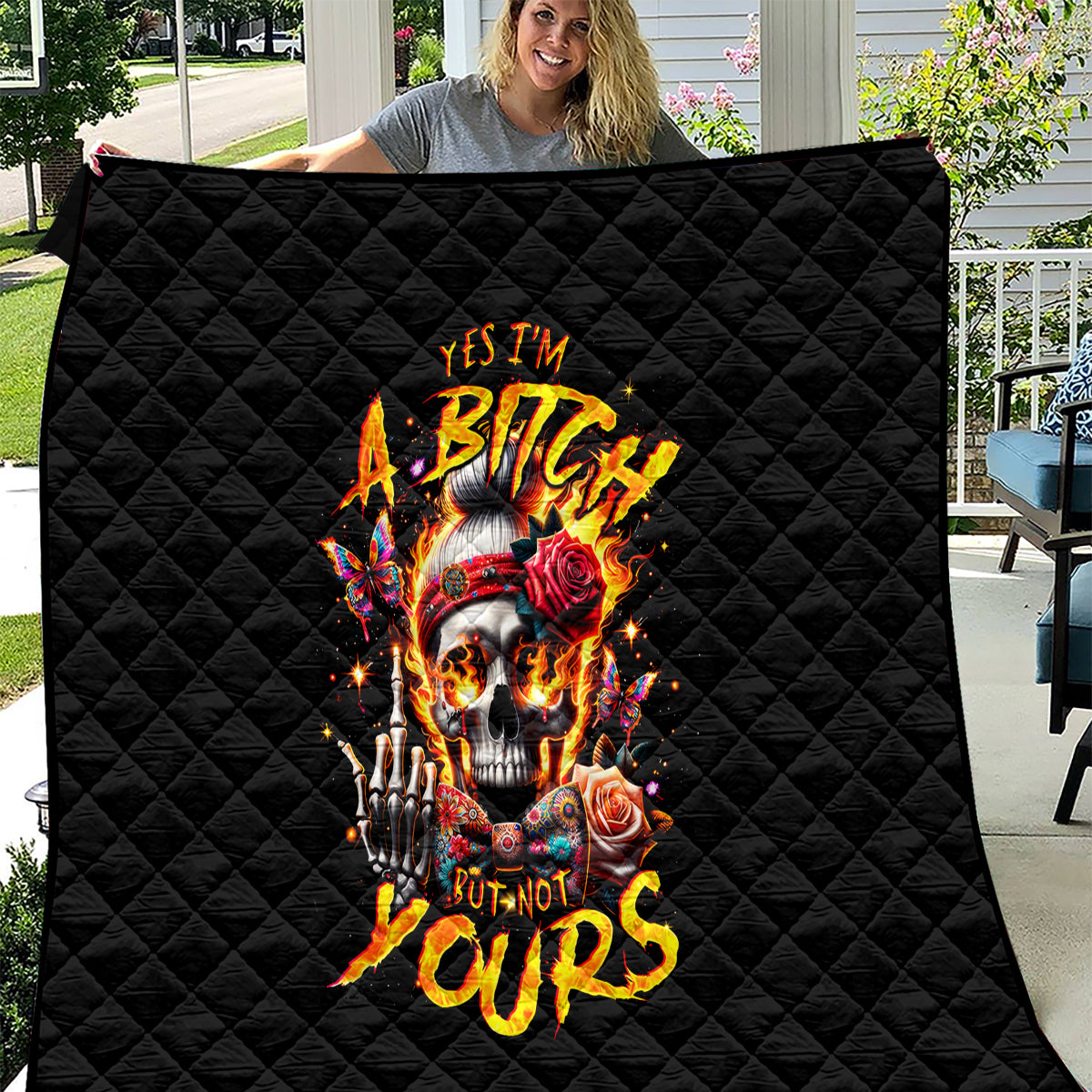 Lady Skull Quilt Yes I'm A Bitch But Not Yours - Wonder Print Shop