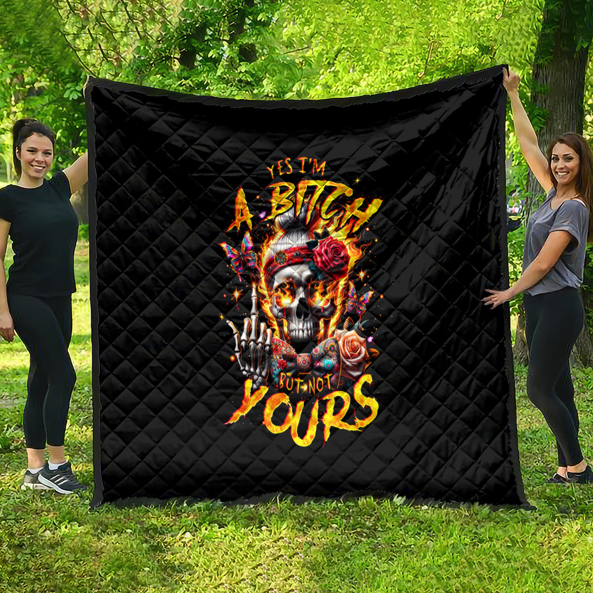 Lady Skull Quilt Yes I'm A Bitch But Not Yours - Wonder Print Shop