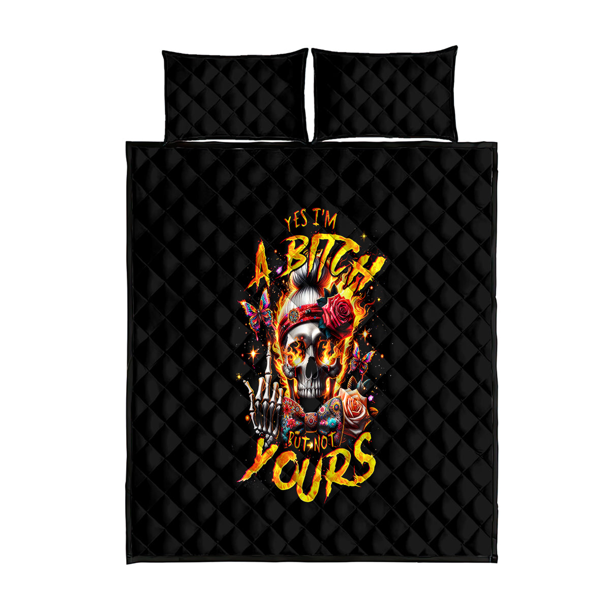 Lady Skull Quilt Bed Set Yes I'm A Bitch But Not Yours - Wonder Print Shop