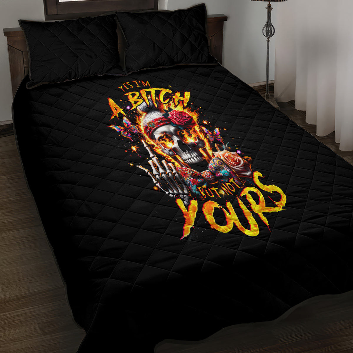 Lady Skull Quilt Bed Set Yes I'm A Bitch But Not Yours - Wonder Print Shop