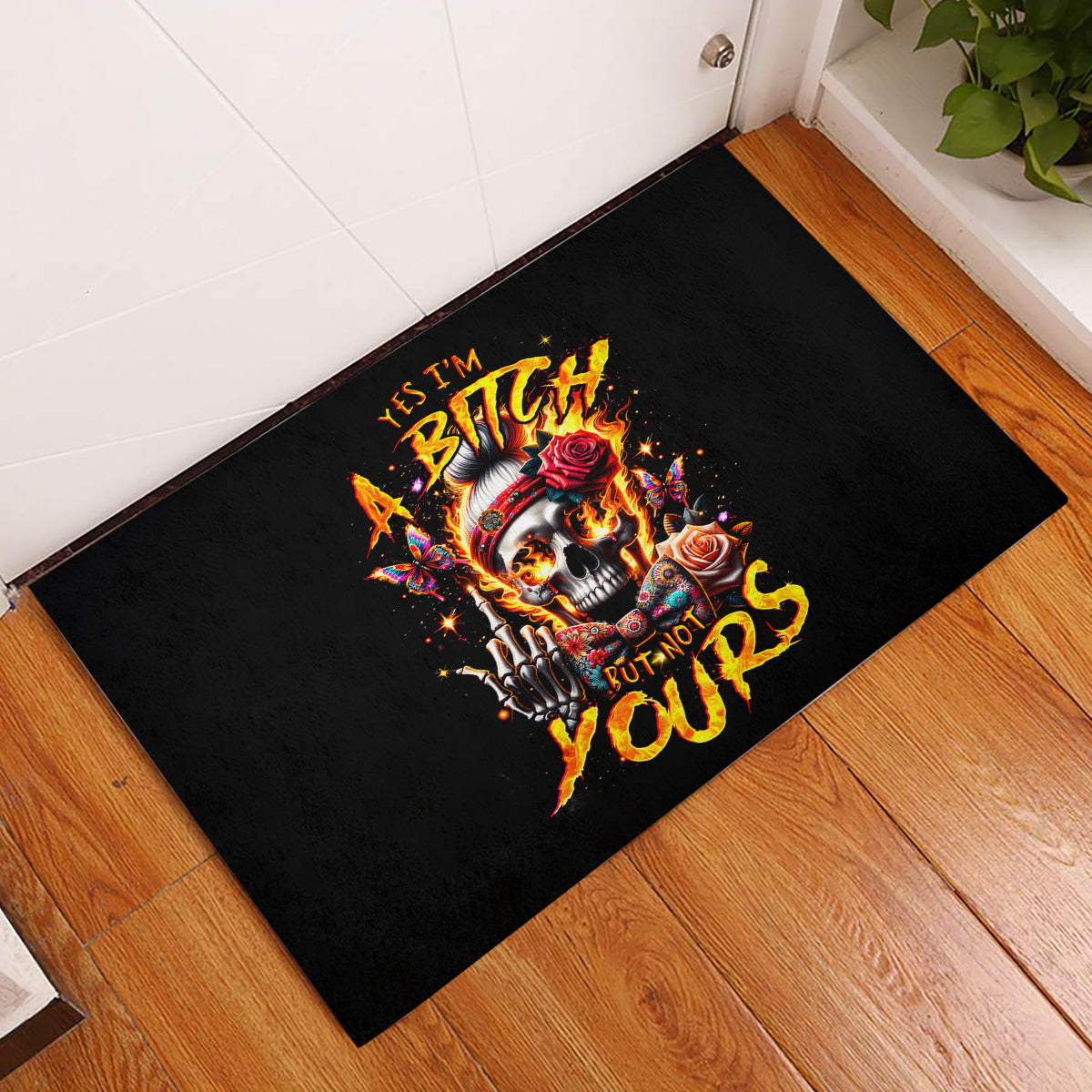 Lady Skull Rubber Doormat Yes I'm A Bitch But Not Yours - Wonder Print Shop