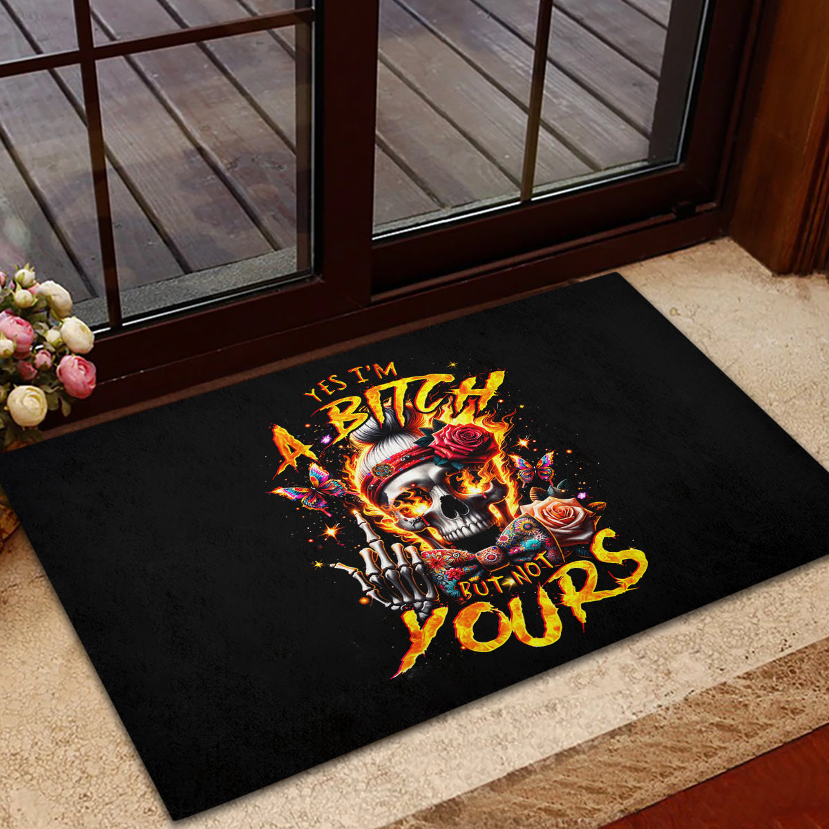 Lady Skull Rubber Doormat Yes I'm A Bitch But Not Yours - Wonder Print Shop