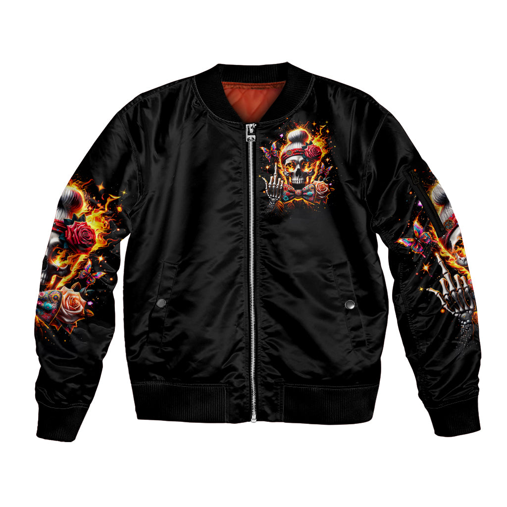 Lady Skull Sleeve Zip Bomber Jacket Yes I'm A Bitch But Not Yours - Wonder Print Shop