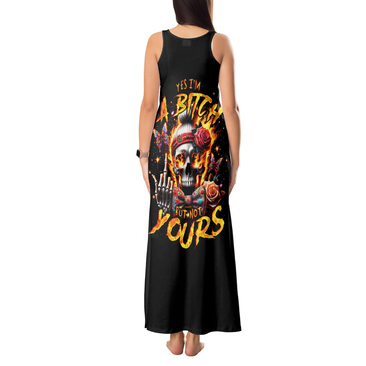 Lady Skull Tank Maxi Dress Yes I'm A Bitch But Not Yours - Wonder Print Shop