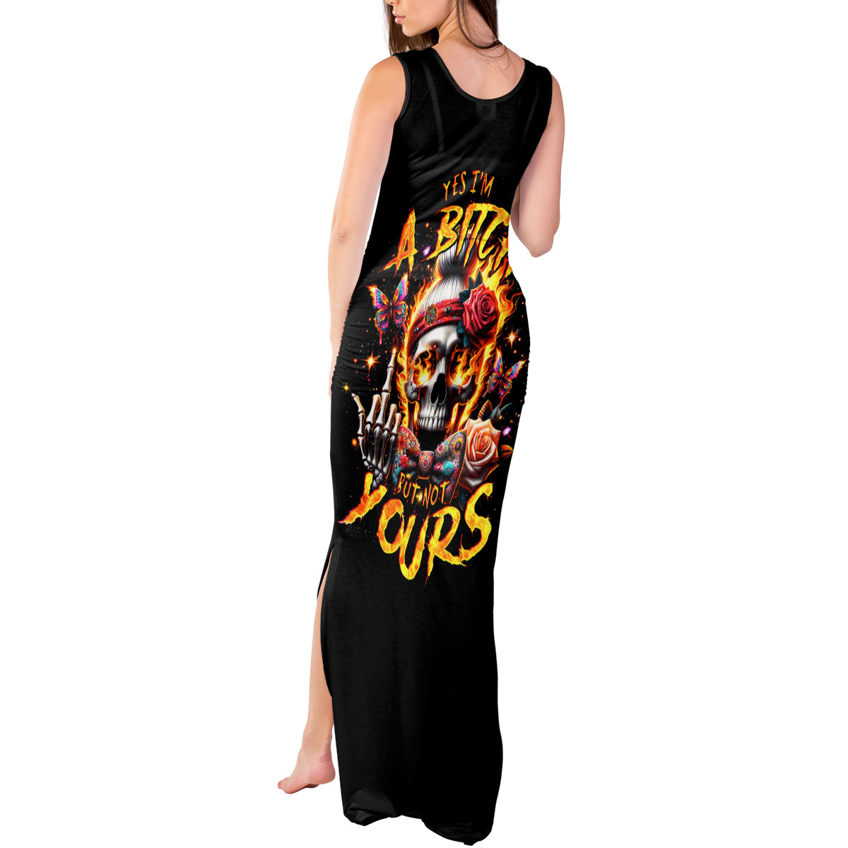 Lady Skull Tank Maxi Dress Yes I'm A Bitch But Not Yours - Wonder Print Shop