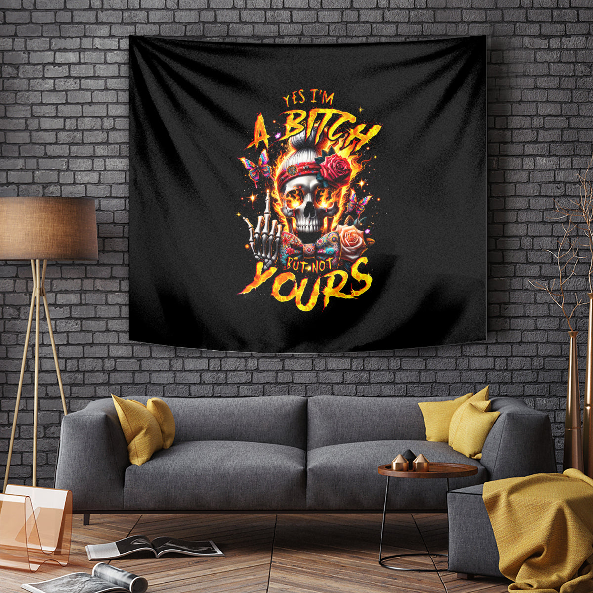 Lady Skull Tapestry Yes I'm A Bitch But Not Yours - Wonder Print Shop