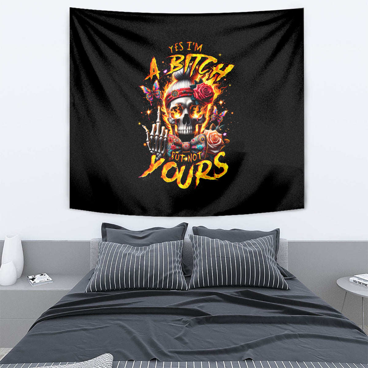 Lady Skull Tapestry Yes I'm A Bitch But Not Yours - Wonder Print Shop