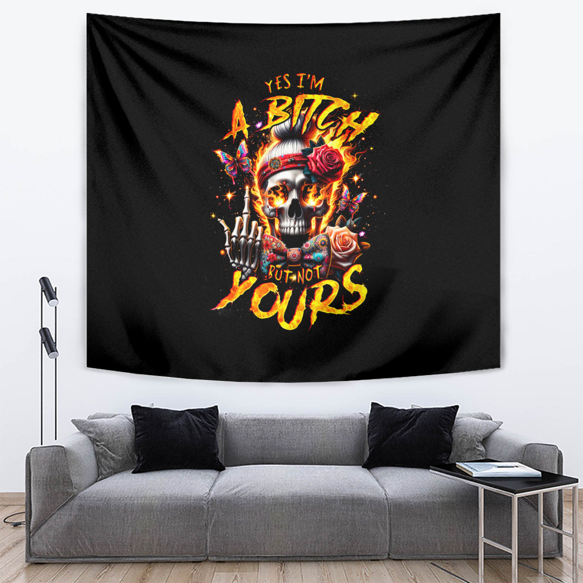 Lady Skull Tapestry Yes I'm A Bitch But Not Yours - Wonder Print Shop