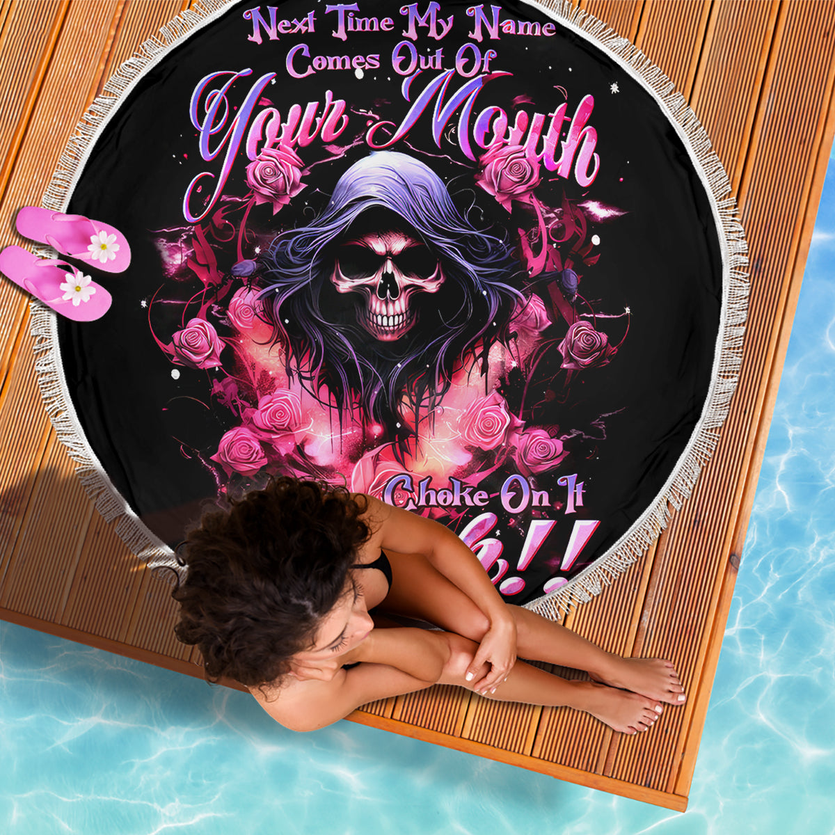 Rose Skull Beach Blanket Next Time My Name Comes Out Of Your Mouth Choke On iT Bitch - Wonder Print Shop
