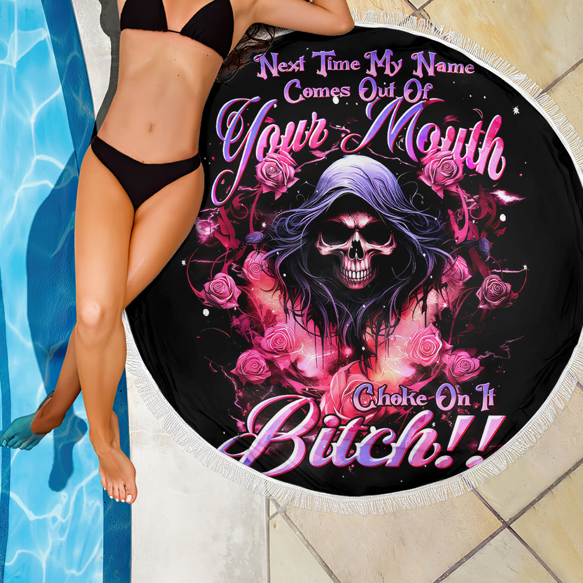 Rose Skull Beach Blanket Next Time My Name Comes Out Of Your Mouth Choke On iT Bitch - Wonder Print Shop