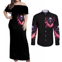Rose Skull Couples Matching Off Shoulder Maxi Dress and Long Sleeve Button Shirt Next Time My Name Comes Out Of Your Mouth Choke On iT Bitch - Wonder Print Shop