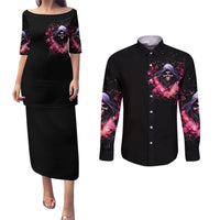 Rose Skull Couples Matching Puletasi Dress and Long Sleeve Button Shirt Next Time My Name Comes Out Of Your Mouth Choke On iT Bitch - Wonder Print Shop