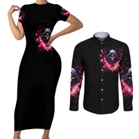 Rose Skull Couples Matching Short Sleeve Bodycon Dress and Long Sleeve Button Shirt Next Time My Name Comes Out Of Your Mouth Choke On iT Bitch - Wonder Print Shop