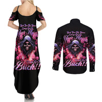 Rose Skull Couples Matching Summer Maxi Dress and Long Sleeve Button Shirt Next Time My Name Comes Out Of Your Mouth Choke On iT Bitch - Wonder Print Shop